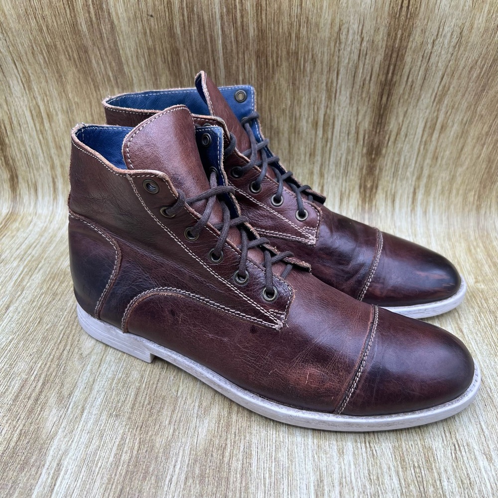 Bed Stu Leonardo Boots Men's Size 9 Brown Leather Cap Toe Lace Up Workshop